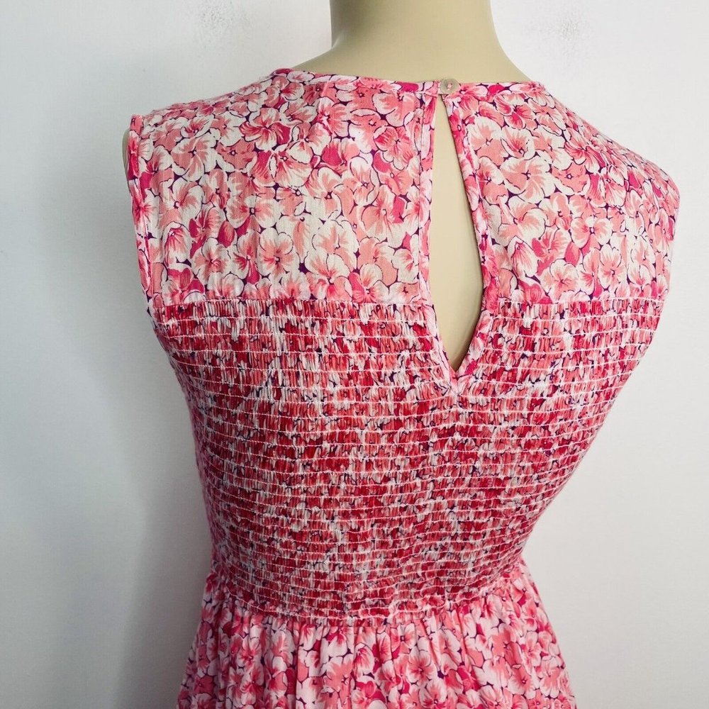 Gorgeous BANJANAN Iris Pink Floral Smocked Soft Cotton Clover Field Summer Dress - Picture 7 of 9